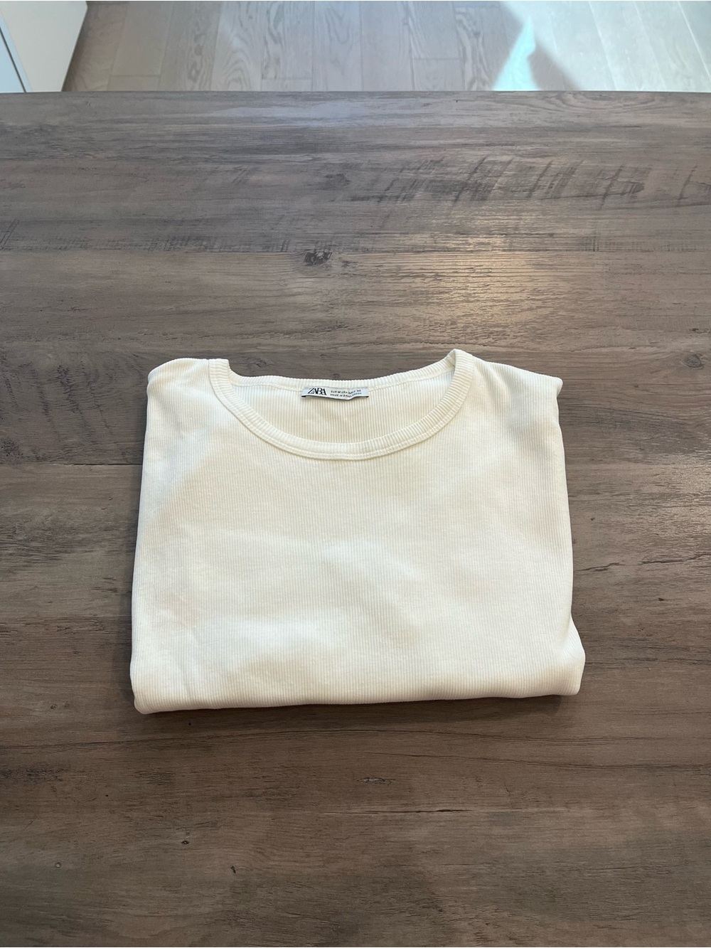 ZARA Men Cream Short-Sleeve Ribbed Crewneck Tee